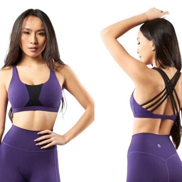 BUFFBUNNY Namastay Sports Bra. Medium. Purple and Black - Picture 1 of 12